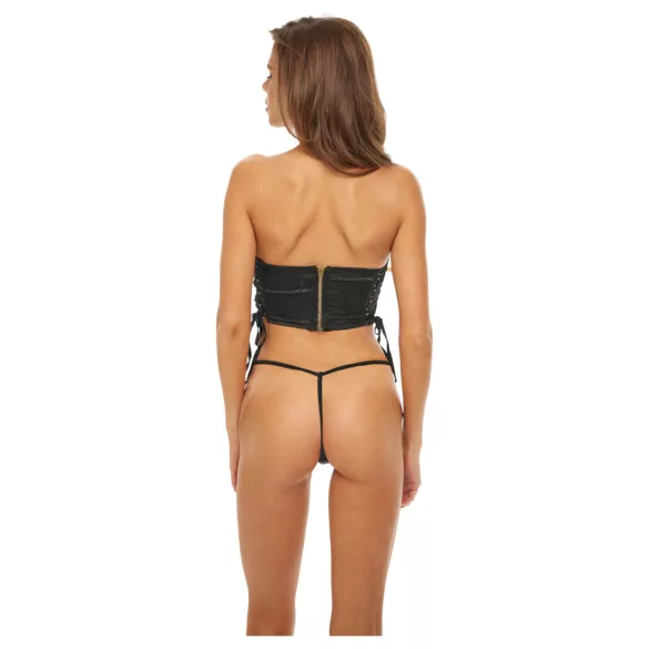 Bombshell - cropp, leopárd mintás fűző és tanga (fekete)