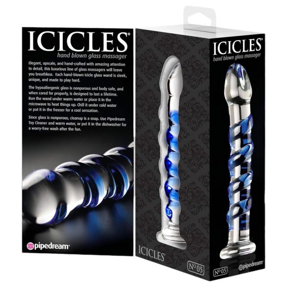 Icicles No. 5 - spirál üveg dildó (átlátszó-kék)