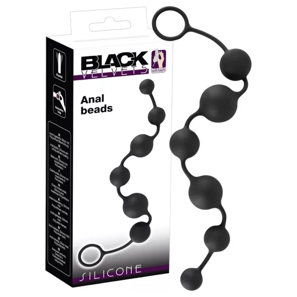 Black Velvets - 7 gyöngyös anal beads kihúzó gyűrűvel (fekete)