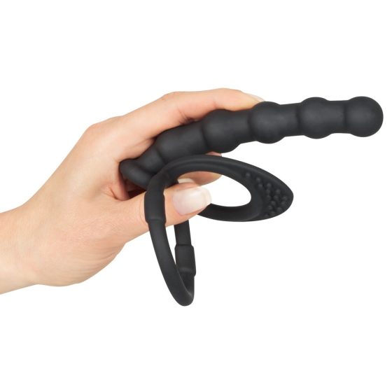 Black Velvet - here- és péniszgyűrű análdildóval (fekete)