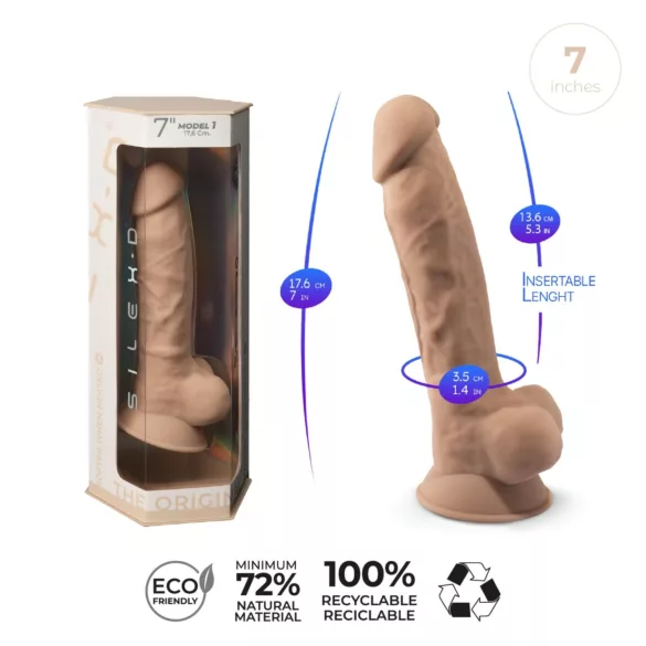 Silexd 7 - tapadókorongos dildó - 17,5 cm (testszínű)