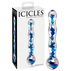  Icicles No. 08 - hullámos, kétvégű, üveg dildó (átlátszó-kék)