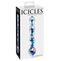   Icicles No. 08 - hullámos, kétvégű, üveg dildó (áttetsző-kék)
