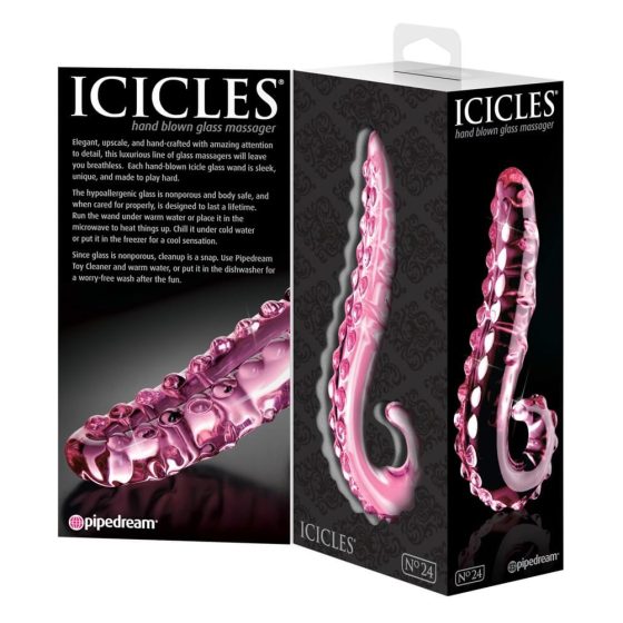 Icicles No. 24 - bordás nyelv üveg dildó (pink)