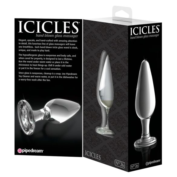 Icicles No. 26 - kúpos, üveg anál plug (átlátszó)