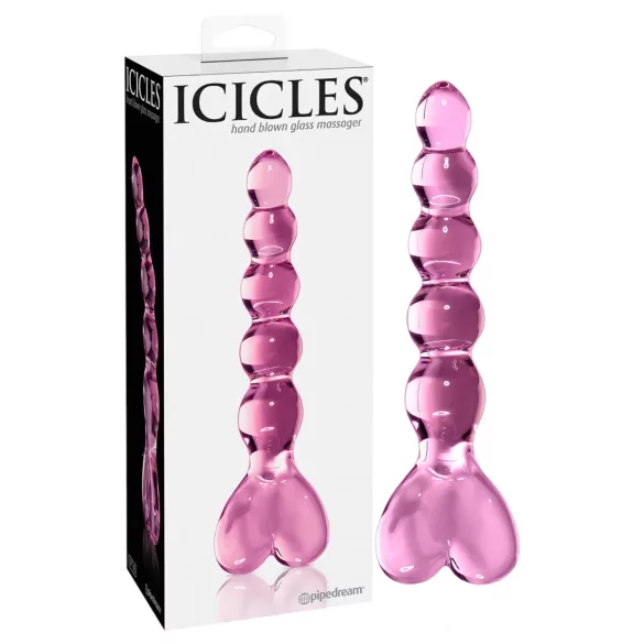 Icicles No. 43 - gyöngyös, szíves üveg dildó (pink)