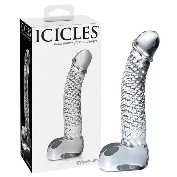 Icicles No. 61 - herés, péniszes üveg dildó (átlátszó)