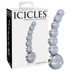 Icicles No. 66 - íves, gömbös, üveg dildó (átlátszó)