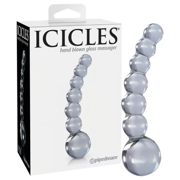 Icicles No. 66 - íves, gömbös, üveg dildó (átlátszó)
