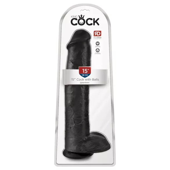 King Cock 15 - tapadókorongos, herés dildó (38cm) - fekete