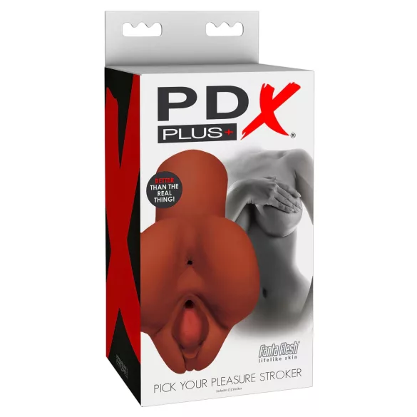 PDX Pick Your Pleasure - 2in1 élethű maszturbátor (barna)