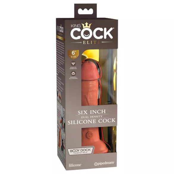 King Cock Elite 6 - tapadókorongos, élethű dildó (15cm) - sötét