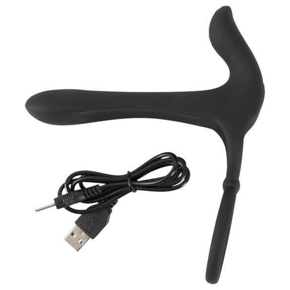 Black Velvets - akkus, 2in1 párvibrátor és péniszgyűrű (fekete)