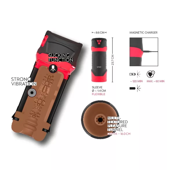 WYNE 01 - akkus, rezgő-szívó, melegítő maszturbátor (fekete)