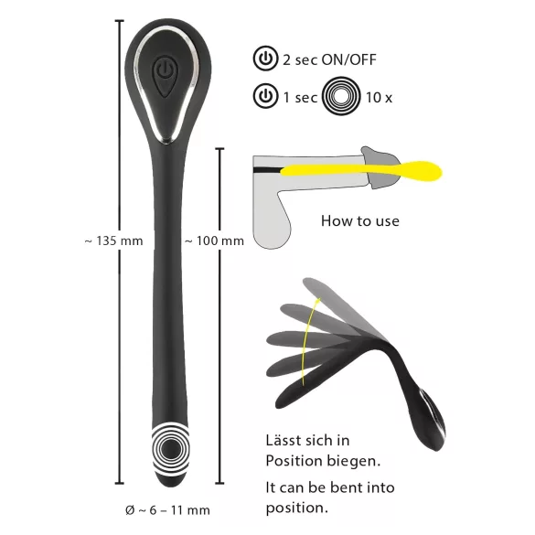 Penis Plug Dilator - akkus, vibrációs dilátor (1 cm, fekete)
