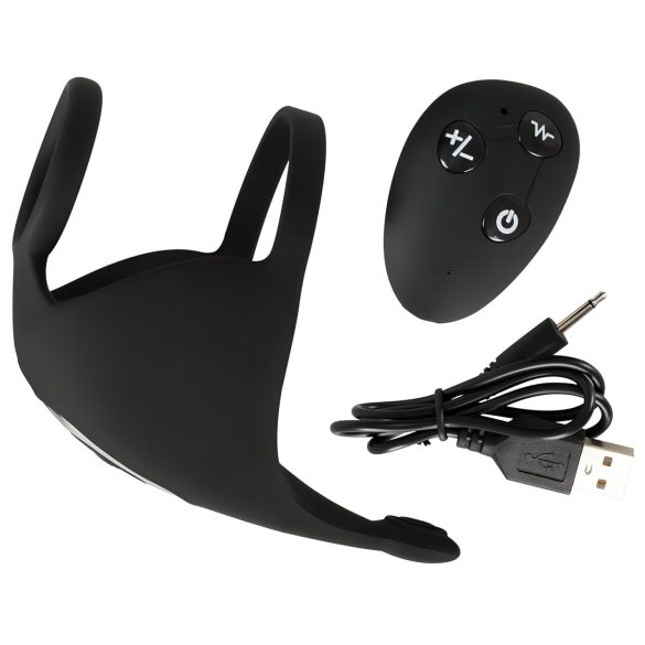 Rebel - akkus, péniszgyűrű és here vibrátor (fekete)