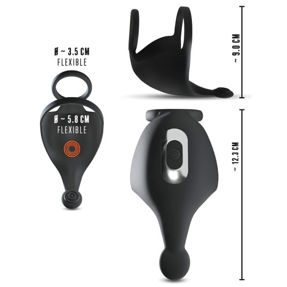 Rebel - akkus, péniszgyűrű és here vibrátor (fekete)