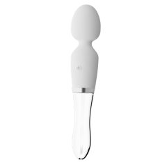   Liaison Wand - akkus, szilikon-üveg LED-es vibrátor (áttetsző-fehér)
