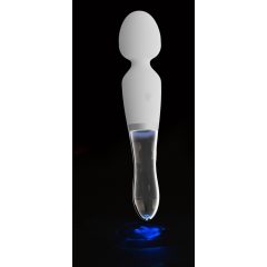   Liaison Wand - akkus, szilikon-üveg LED-es vibrátor (áttetsző-fehér)