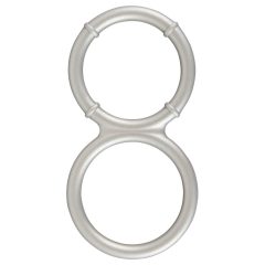   You2Toys - fém hatású dupla szilikon pénisz- és heregyűrű (ezüst)