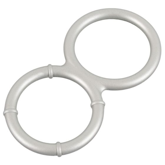 You2Toys - fém hatású dupla szilikon pénisz- és heregyűrű (ezüst)