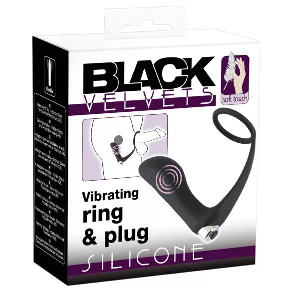 Black Velvets - anál vibrátor péniszgyűrűvel (fekete)