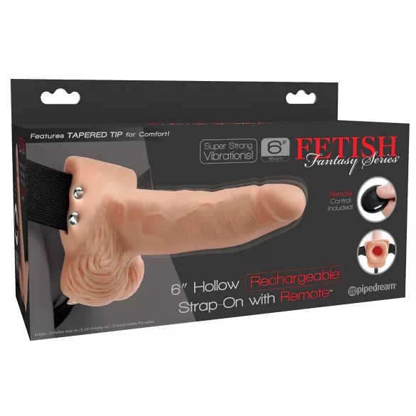 Fetish Strap-On 6 - felcsatolható, üreges vibrátor (natúr)