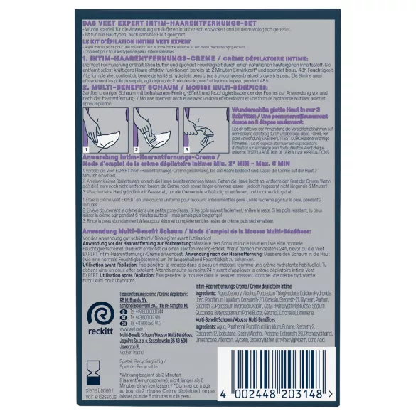 Veet - intim szőrtelenítő krém és hidratáló hab nőknek (2*50ml)