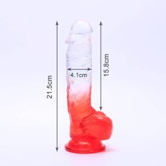   Sunfo - tapadótalpas, élethű herés dildó - 21cm (áttetsző-piros)