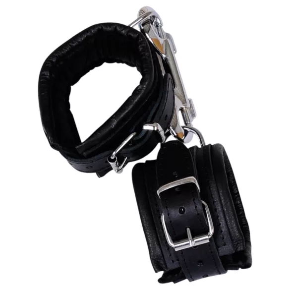 ZADO - bőr csukló bilincs és karabiner (fekete)