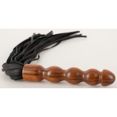 ZADO - bőr korbács, fa dildó nyéllel (fekete-barna)