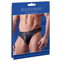   Svenjoyment - fényes férfi tanga strasszos cipzárral (fekete)