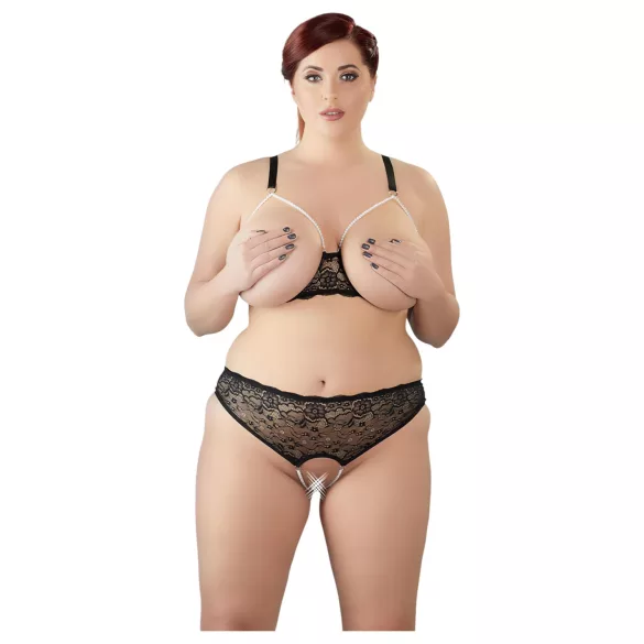 Cottelli Plus Size - gyöngyös melltartó szett (fekete)
