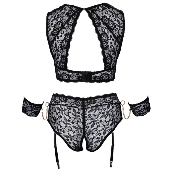 Cottelli Bondage Plus Size - csipke melltartó szett (fekete)