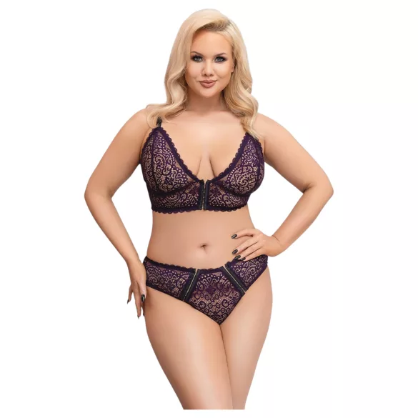 Cottelli Plus Size - áttetsző mintás melltartó szett (lila)