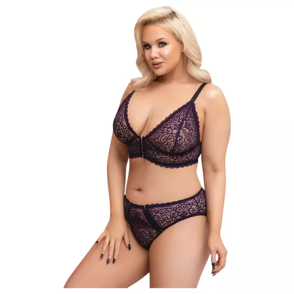 Cottelli Plus Size - áttetsző mintás melltartó szett (lila)
