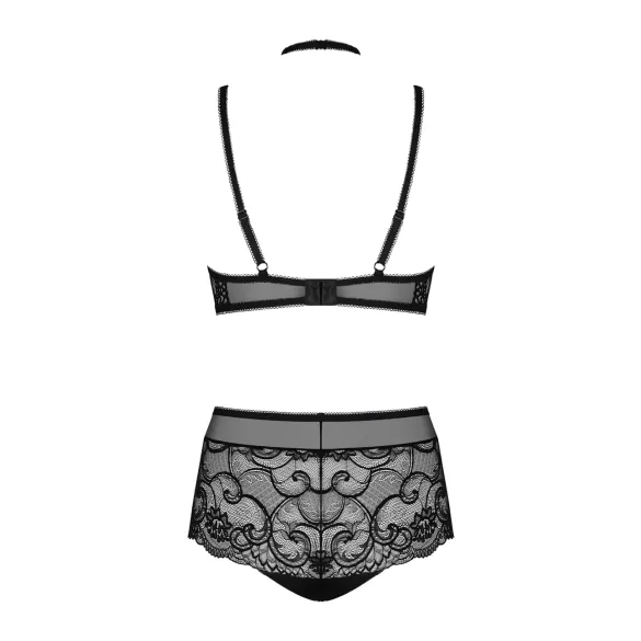 Obsessive Elizenes - mintás, átlátszó melltartó szett (fekete)