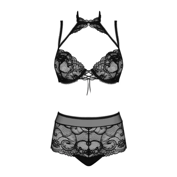 Obsessive Elizenes - mintás, átlátszó melltartó szett (fekete)