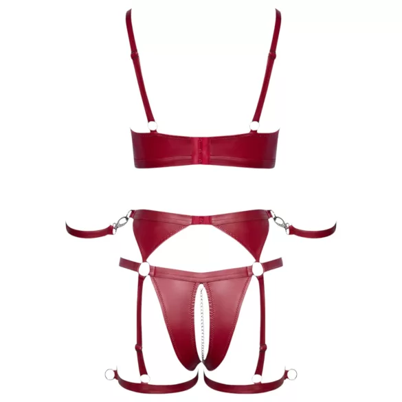 Cottelli Bondage - fényes melltartó szett és kar bilincs (piros)