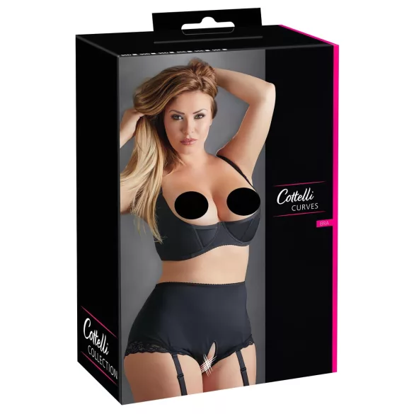 Cottelli Plus Size - merevített push-up melltartó (fekete)