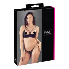   Cottelli - pántos, gyűrűs push-up melltartó és tanga (fekete)