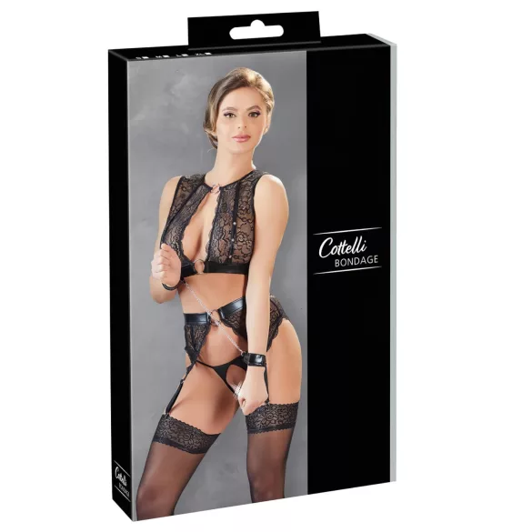 Cottelli Bondage - csipkés fehérnemű szett (4 részes)