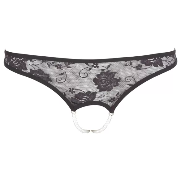 Cottelli - gyöngyös, nyitott csipke tanga (fekete)
