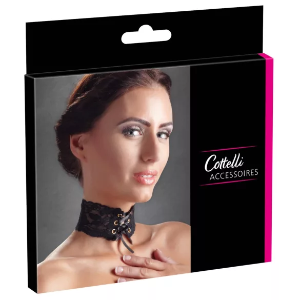 Cottelli - Széles, fűzős csipke nyakpánt (fekete)