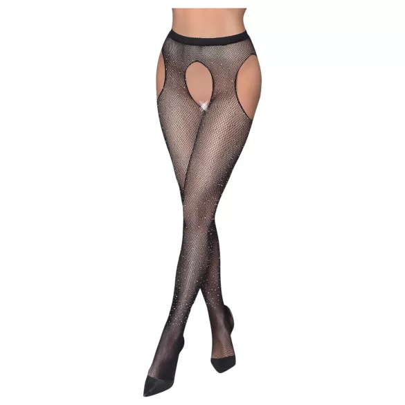 Cottelli Legwear - fekete nyitott, csillogó szexharisnya (S-L)