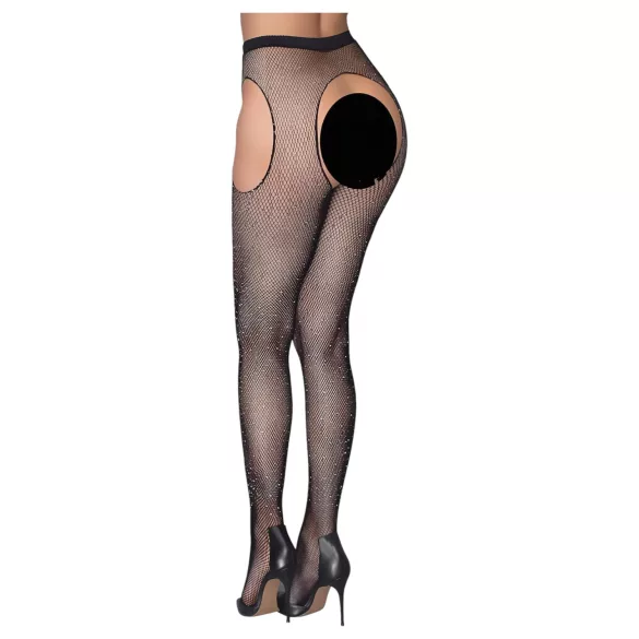 Cottelli Legwear - fekete nyitott, csillogó szexharisnya (S-L)