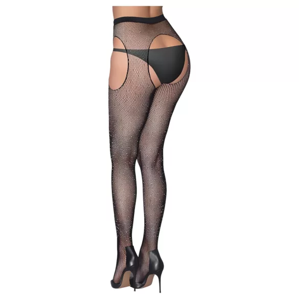 Cottelli Legwear - fekete nyitott, csillogó szexharisnya (S-L)