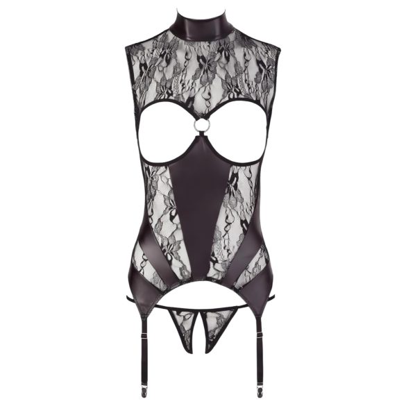 Abierta Fina - szikrázó csipkés nyitott szett (fekete)