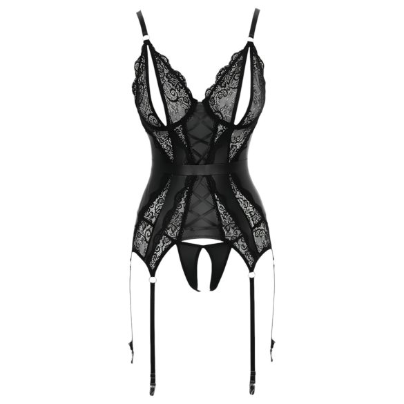 Cottelli - csipkés nyitott felső és tanga (fekete)