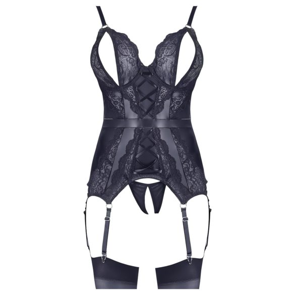 Cottelli - csipkés nyitott felső és tanga (fekete)